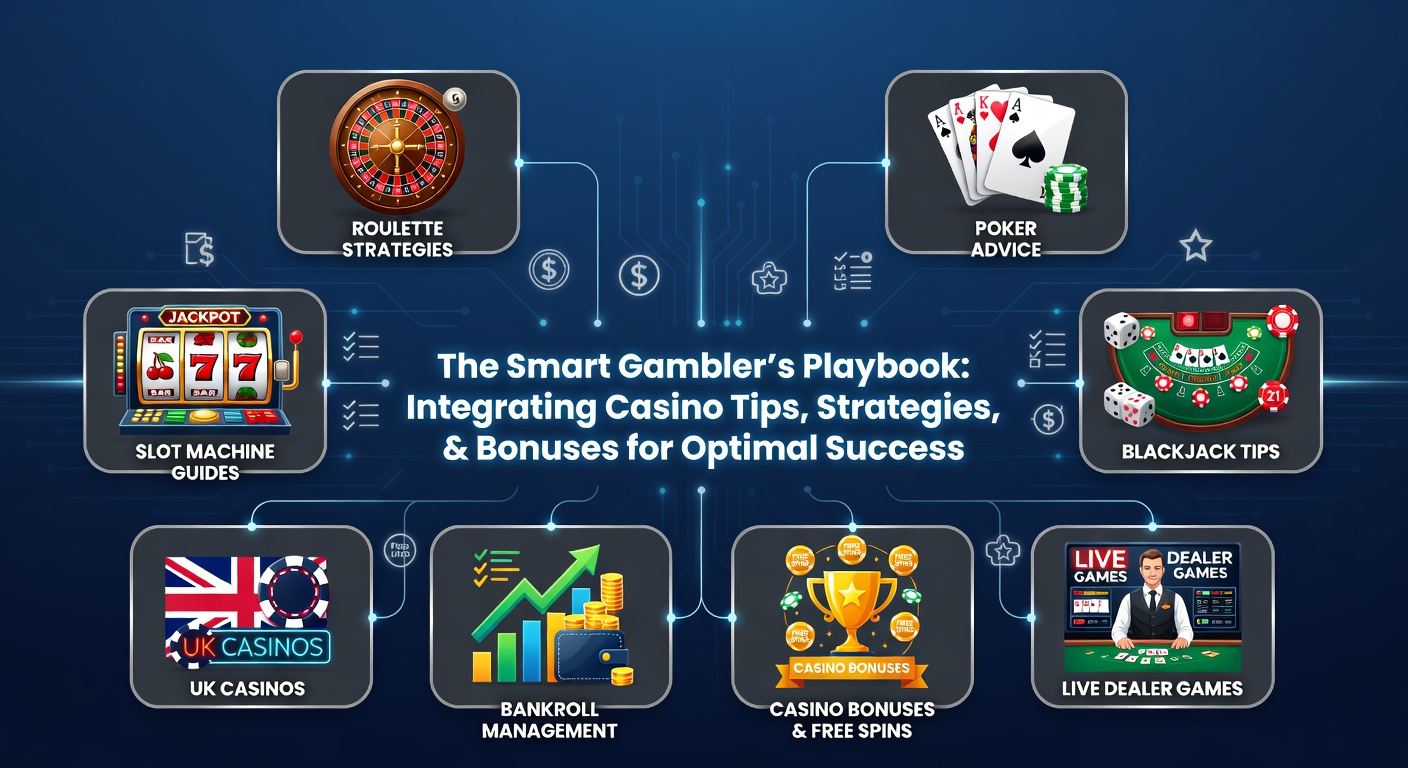 Dynamic online casino interface showing poker tables, spinning slots, and live dealer roulette wheels blending strategies for extended play