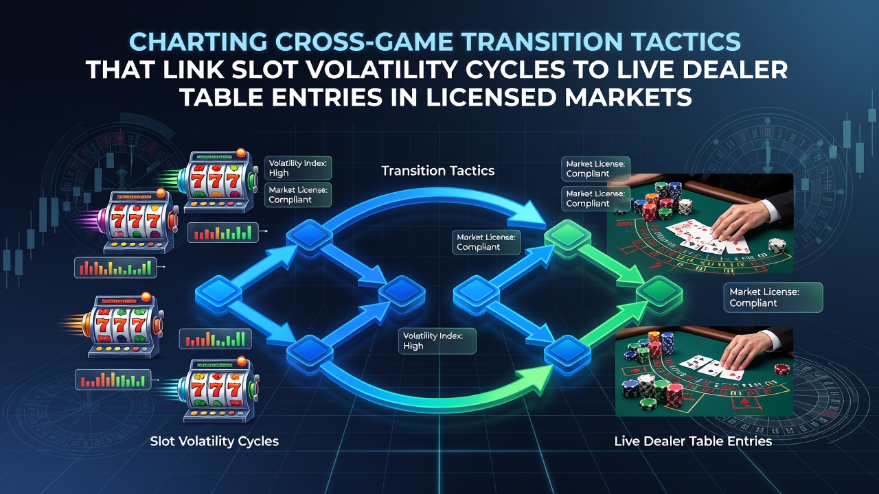 Diagram showing slot volatility cycles transitioning into live dealer table entries in licensed casino environments