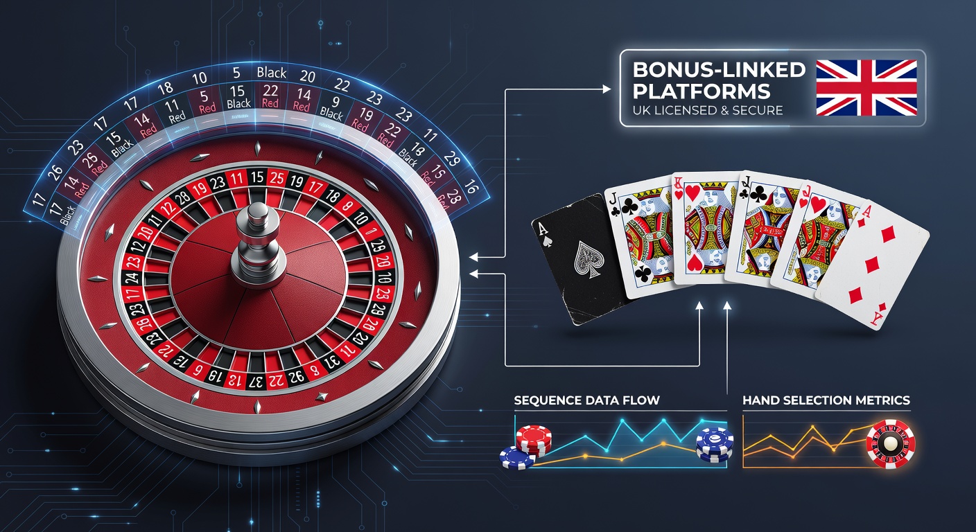 Roulette wheel interface intersecting with poker hand displays on a UK digital casino platform
