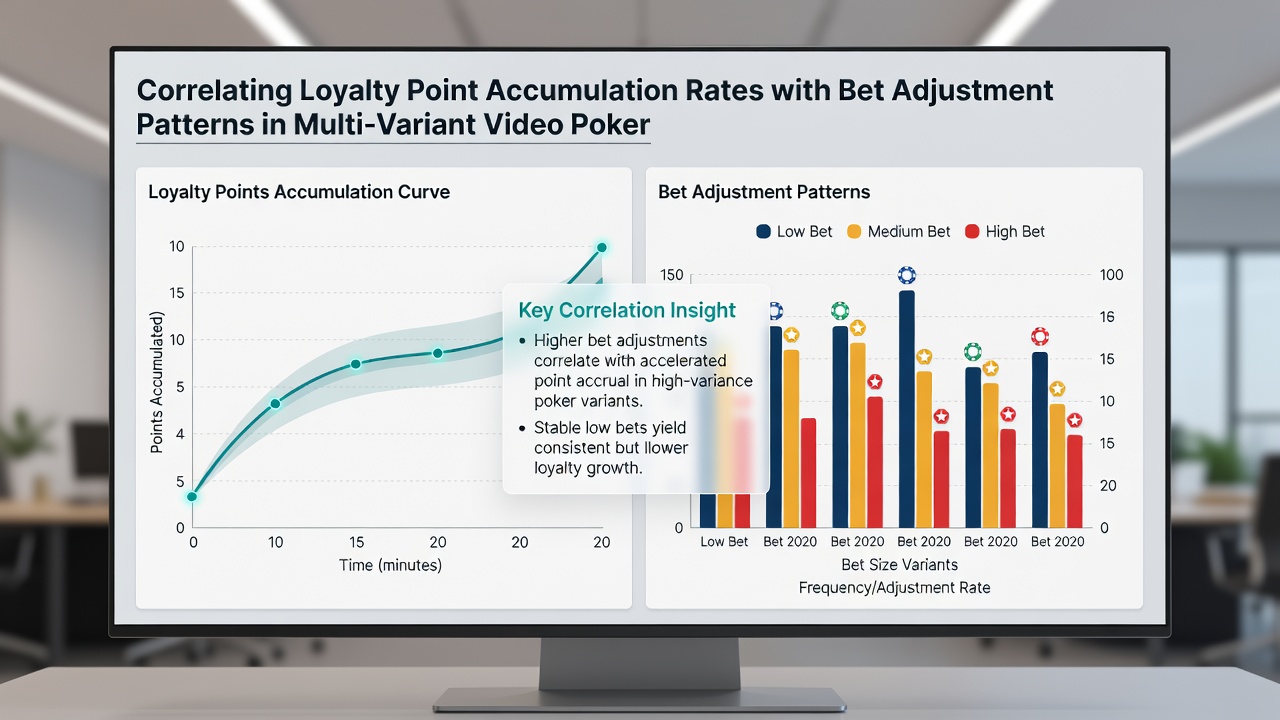 Graphical representation of bet size changes and corresponding loyalty point growth over multiple video poker hands