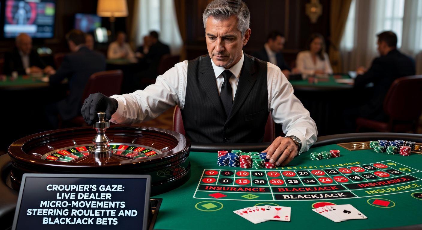 Close-up of blackjack dealer revealing micro-expression during card peek