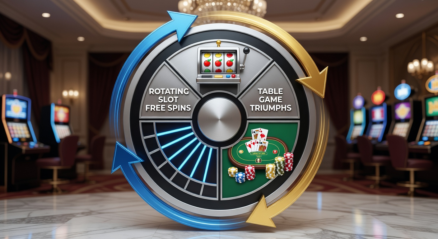 Vibrant slot machine reels transitioning into a blackjack table setup, illustrating the flow from spins to card games