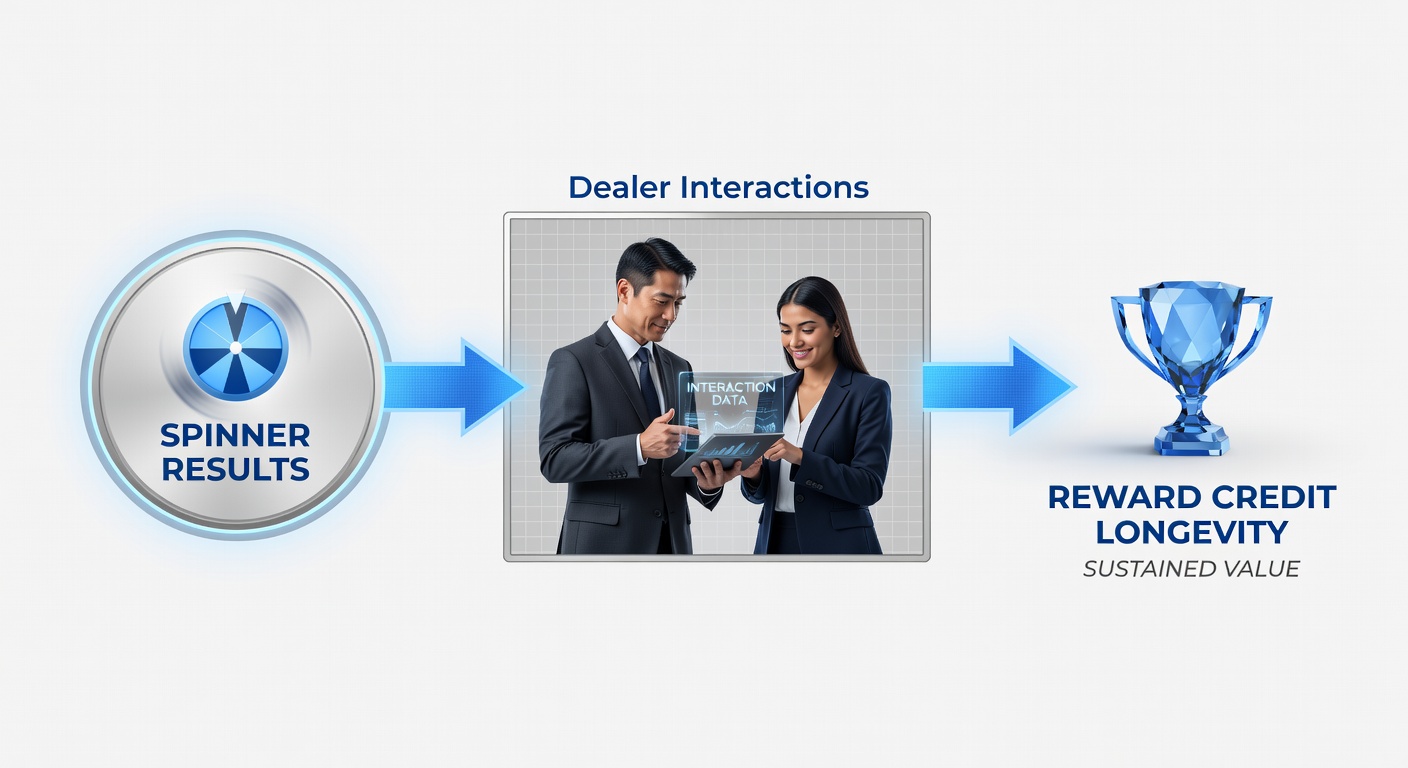 Flowchart illustrating outcome chain progression from slot results through dealer interactions to extended reward credits