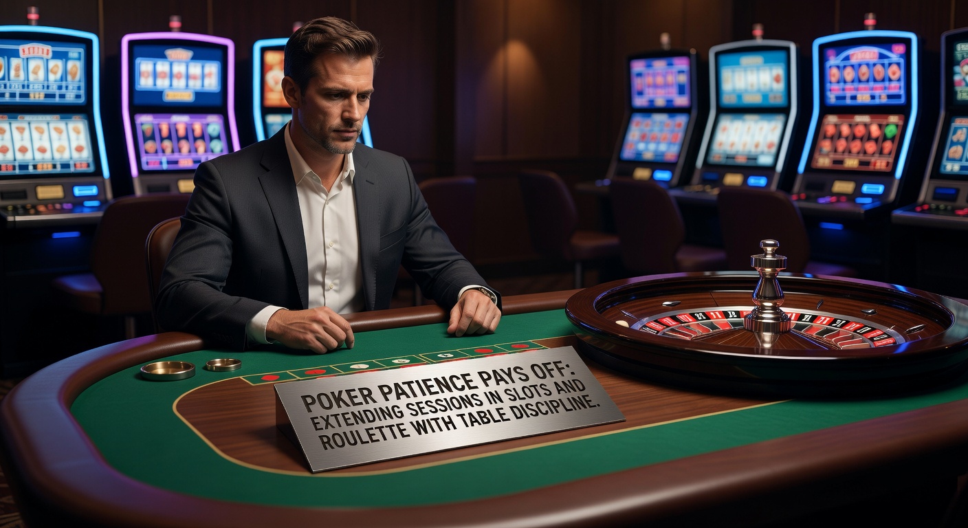 Poker players at a tense table, embodying patience and discipline in high-stakes decisions