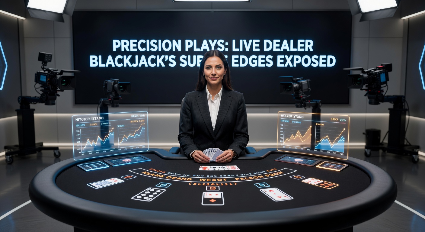 Close-up of a dealer's hands revealing cards in a live blackjack stream, with player screens showing bet options and strategy charts faintly visible