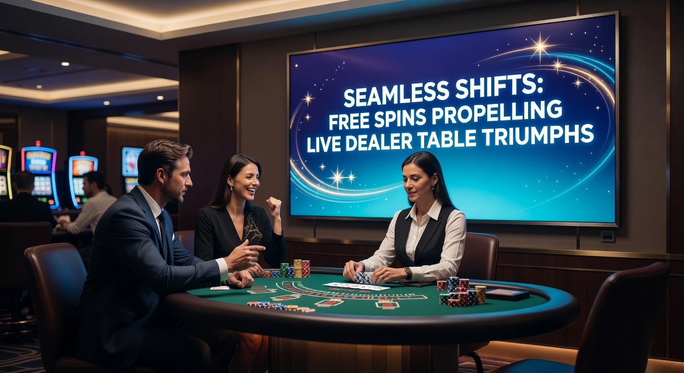Close-up of live dealer dealing cards while slot free spin icons overlay the scene, symbolizing momentum transfer