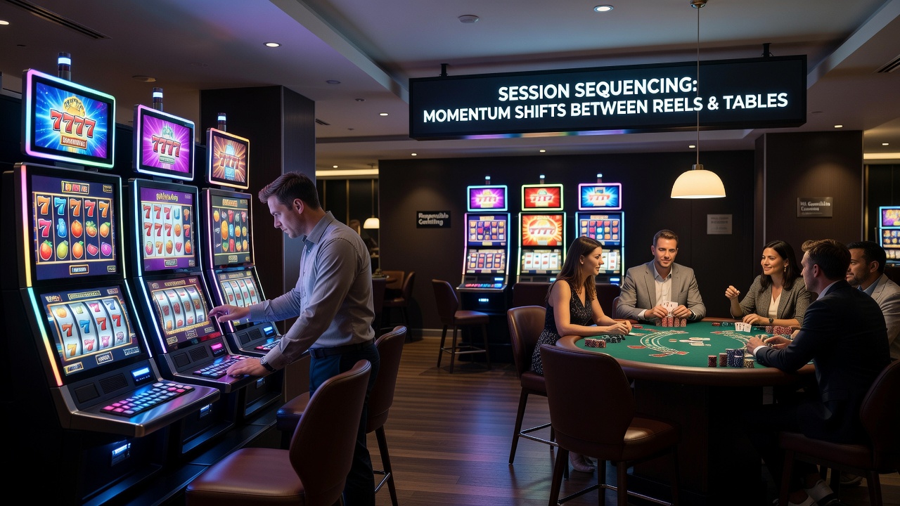 Split screen view showing slot reels on one side and a live blackjack table on the other within a UK licensed casino app