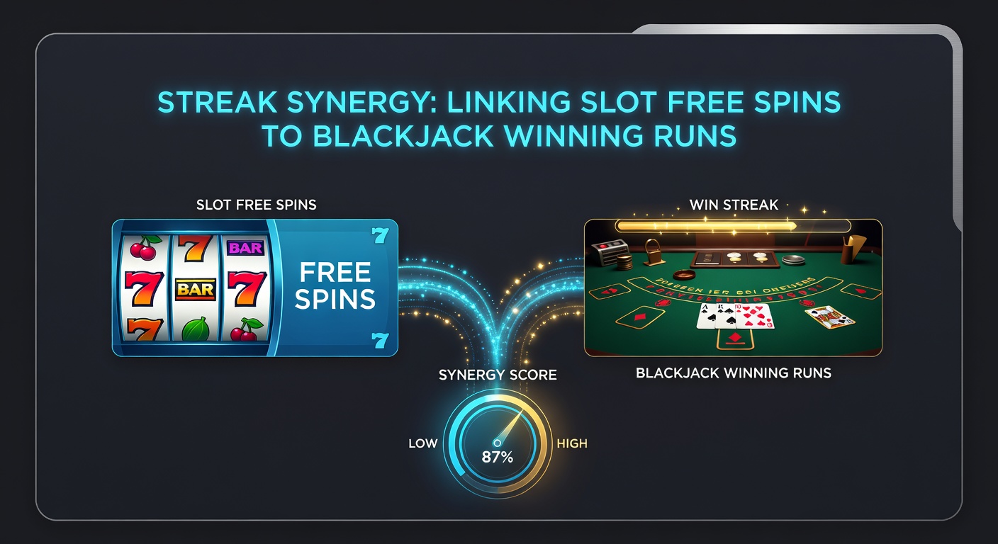 Dynamic chart illustrating bankroll trajectory: slot free spins spike leading into a rising blackjack streak line, with overlaid RTP and variance metrics