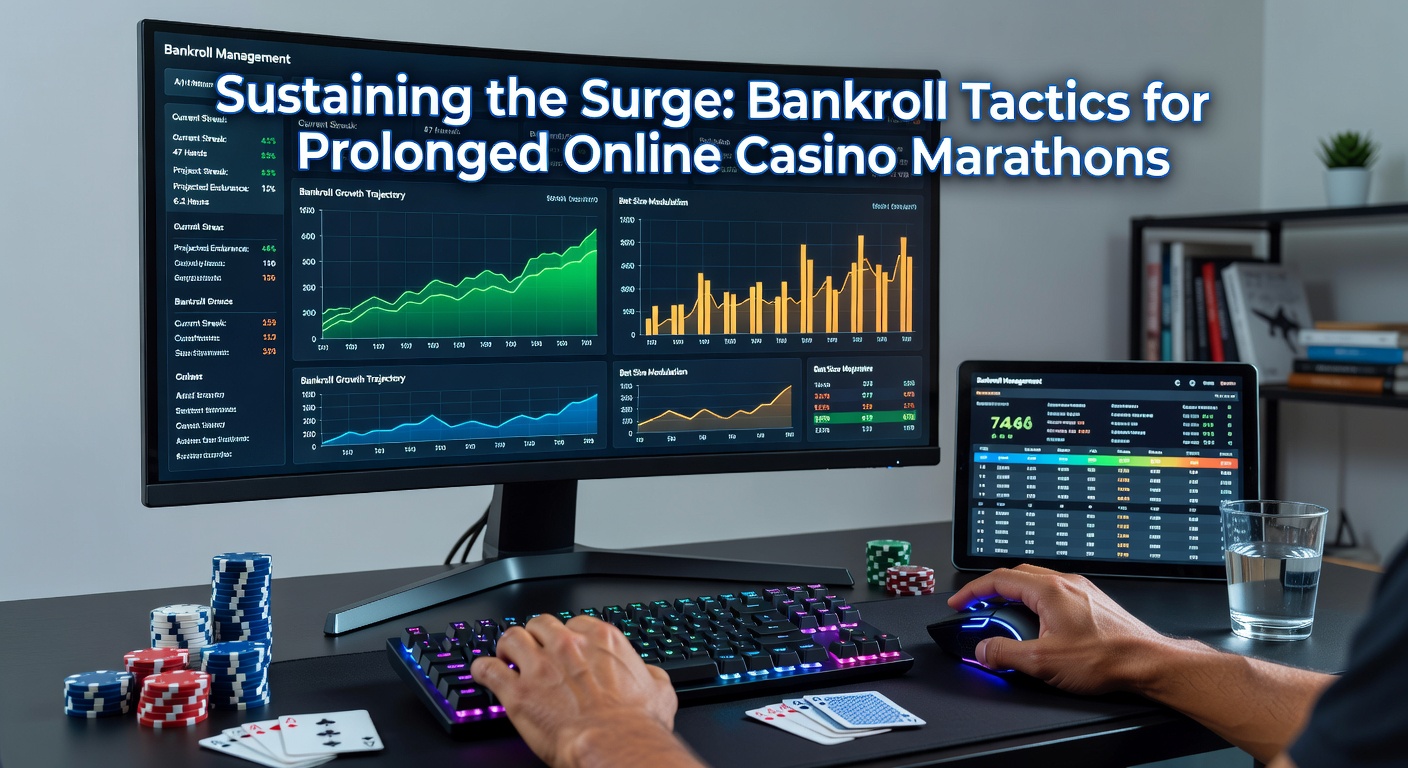 Close-up of a player's hand adjusting sliders on a bankroll management app amid a split-screen view of ongoing roulette spins and blackjack hands, with green upward-trending arrows overlayed