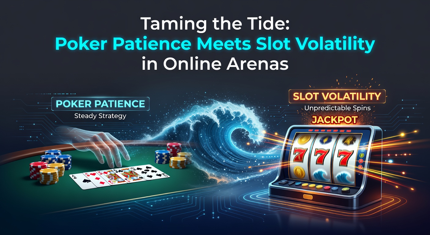 Online poker table with slot machine reels in the background, symbolizing the blend of strategy and chance in digital casinos